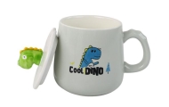 Dinozaurų mėlynas keraminis puodelis, dangtelis, šaukštas, 350 ml-Maitinimui, Indai, įrankiai, gertuvės, Puodeliai, gertuvės-e-v