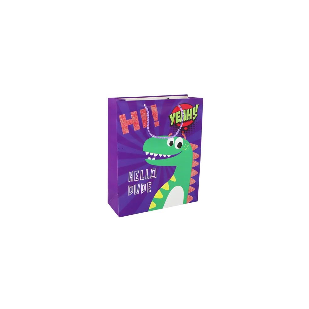 Purple Dinosaur Paper Gift Bag 41.5cm x 30cm x 12cm
