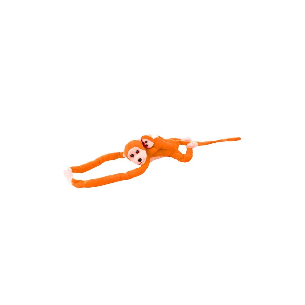 Pliušinė beždžionė su kūdikiu talismanu, oranžinė su garsu 70 cm