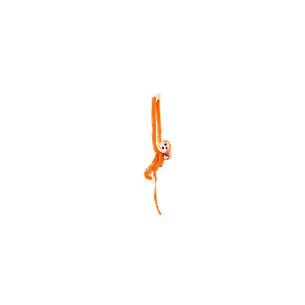 Pliušinė beždžionė su kūdikiu talismanu, oranžinė su garsu 70 cm
