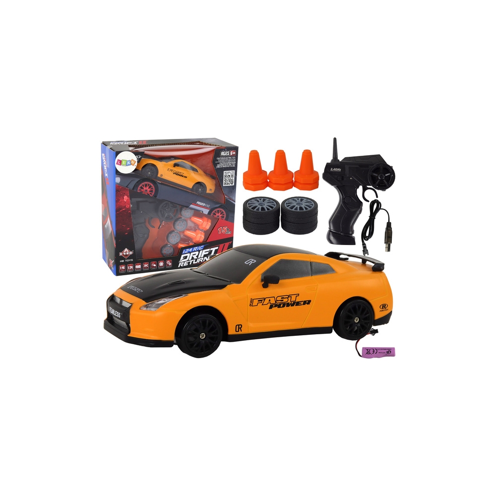 Nuotoliniu būdu valdomas R/C sportinis automobilis 1:24 Geltonos spalvos keičiamais ratais