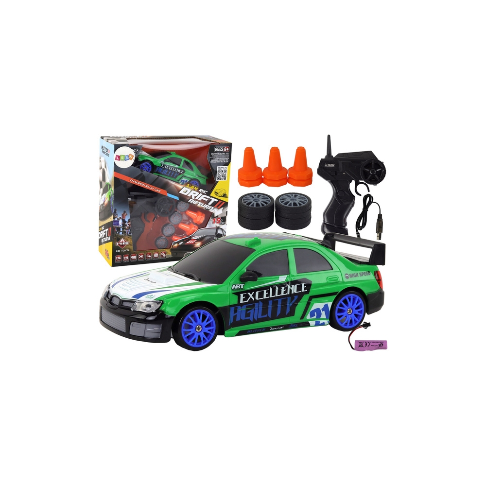 Nuotoliniu būdu valdomas R/C sportinis automobilis 1:24 Žali keičiami ratai