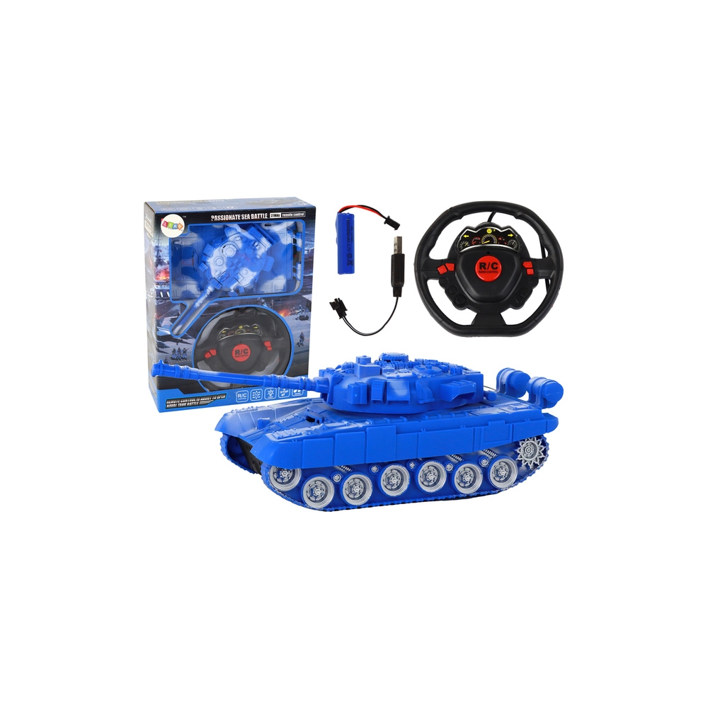 Nuotoliniu būdu valdomas R/C tankas šviesos garsas 1:18 27MHz, mėlynas