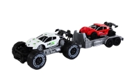 Rinkinys: baltas visureigis, raudonas sportinis automobilis, sunkvežimis