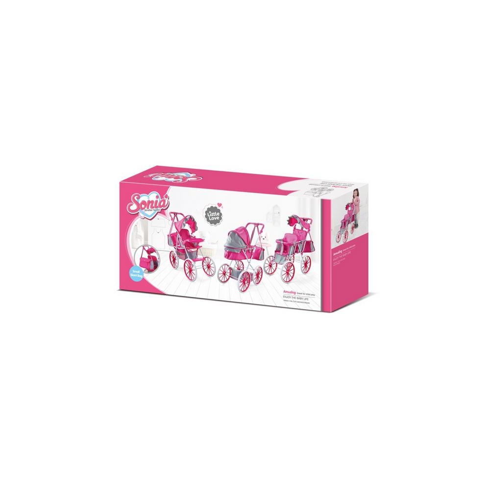 Doll Stroller Metal Bag Big Wheels Pink