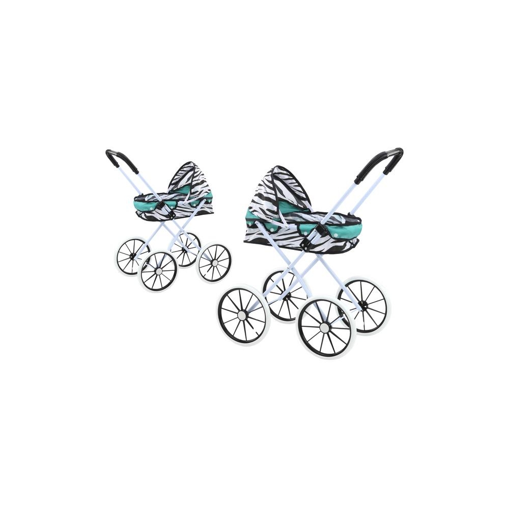 Doll Stroller Large Wheels Foldable Zebra Turquoise
