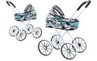 Lėlių vežimėlis dideliais ratais sulankstomas Zebra turkio spalvos