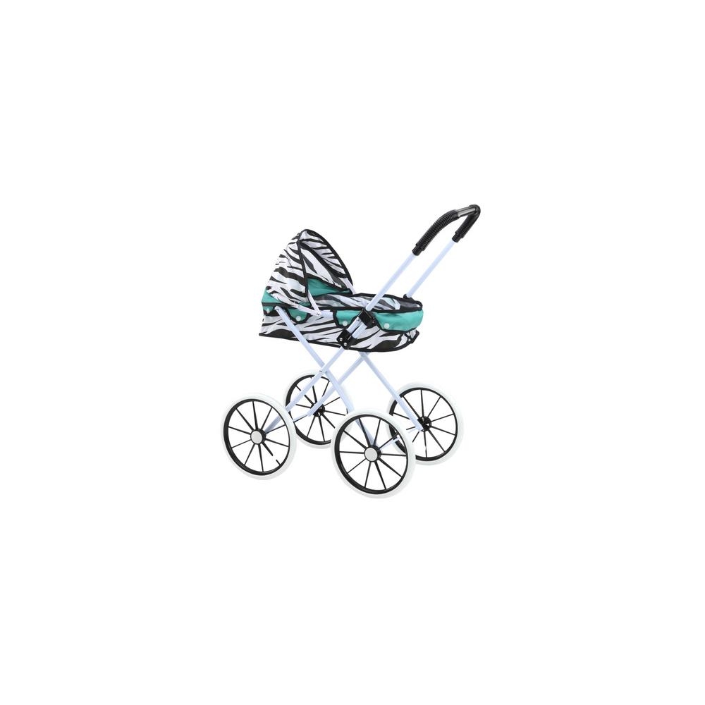 Doll Stroller Large Wheels Foldable Zebra Turquoise