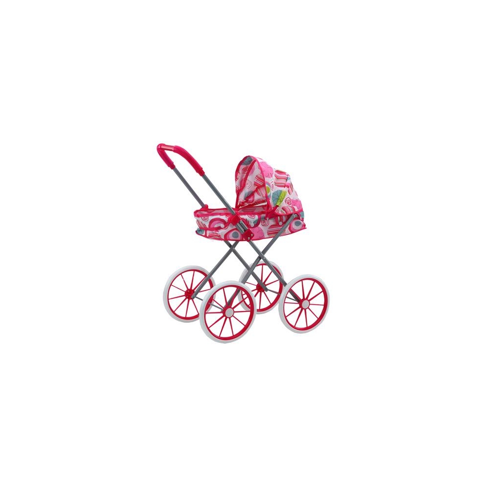 Doll Stroller Large Wheels Foldable Pink Patterns