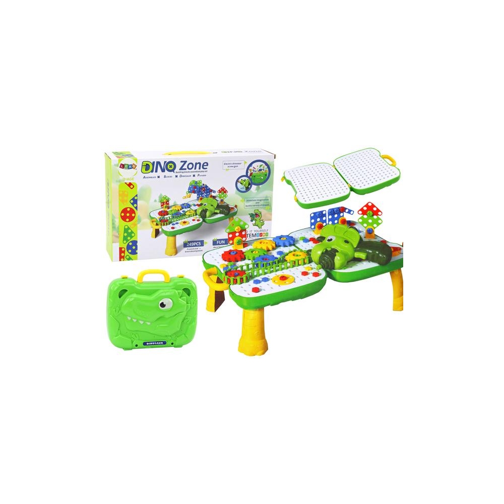 Table Suitcase DIY Set Puzzle Blocks Dinosaur Screwdriver 249 pieces.