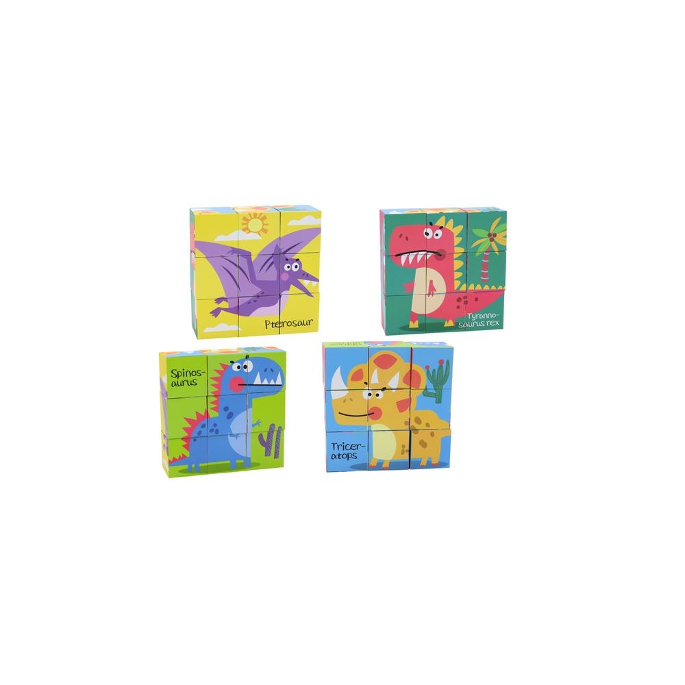 Edukacyjne Puzzle 6w1 Klocki Układanka Kostki 6 Obrazków Dinozaury 9 El.