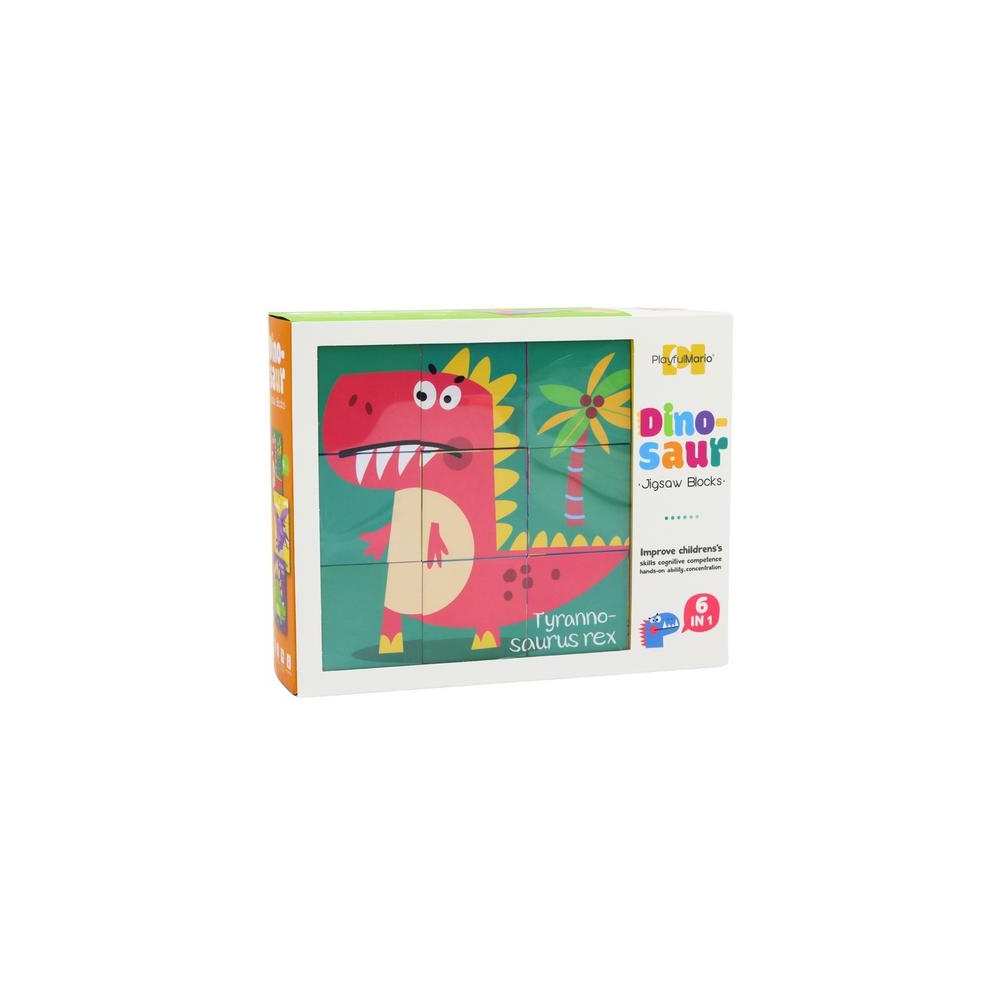 Edukacyjne Puzzle 6w1 Klocki Układanka Kostki 6 Obrazków Dinozaury 9 El.