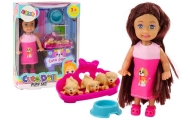 Mini lėlė ilgais plaukais + Trys šuniukai