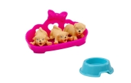 Mini lėlė ilgais plaukais + Trys šuniukai