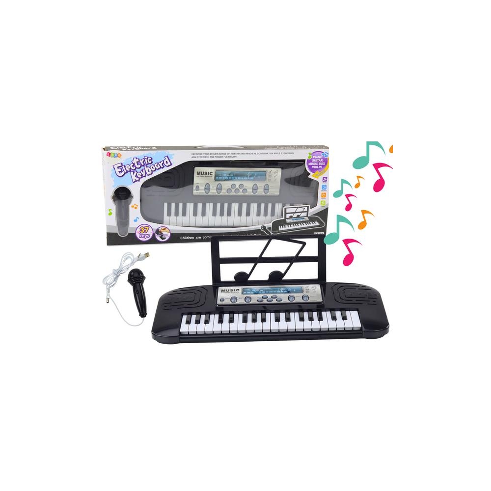 Elektrinis pianinas vaikams su stovu ir mikrofonu, juodos spalvos-Žaislai, Muzikiniai-e-vaikas
