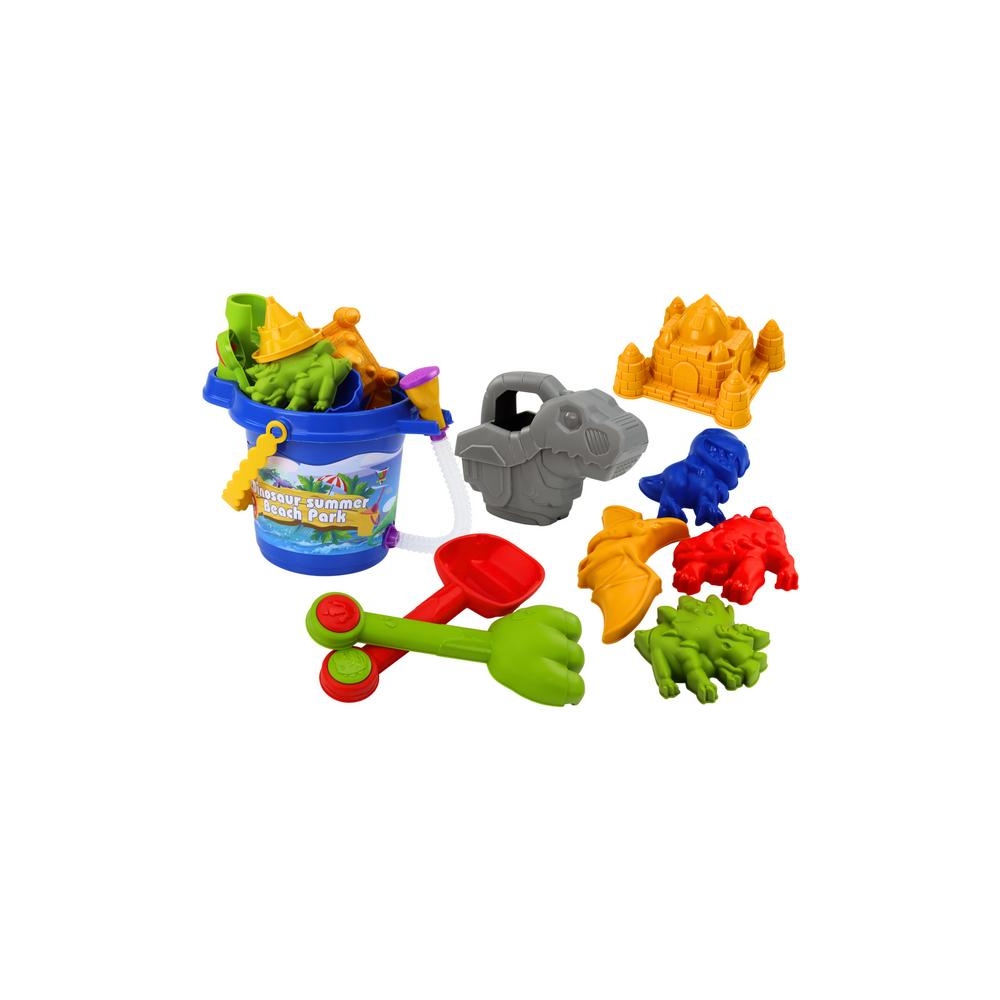 Sand Bucket Set with Shower, Spatula, Rake, Molds, Dinosaurs