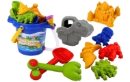 Sand Bucket Set with Shower, Spatula, Rake, Molds, Dinosaurs