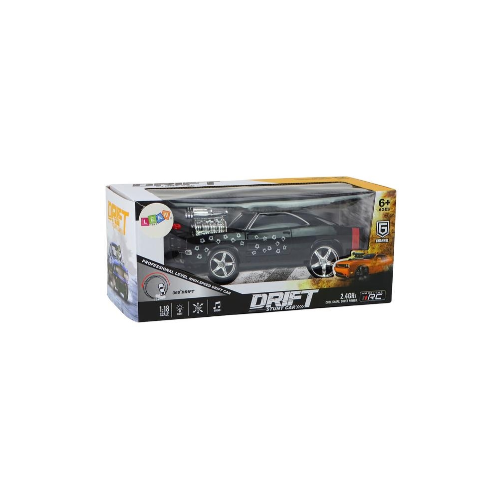 Nuotoliniu būdu valdomas 1:18 Drift 360 Lights Sounds Black-Žaislai, Auto ir transporto žaislai, Valdomos radijo bangomis-e-vaik