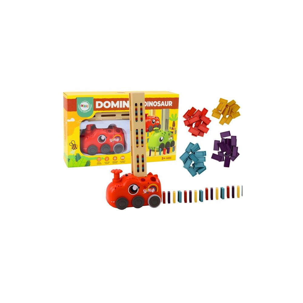 Raudonasis dinozauras Akumuliatorinis krovimo automobilis 4 spalvoti domino kauliukai