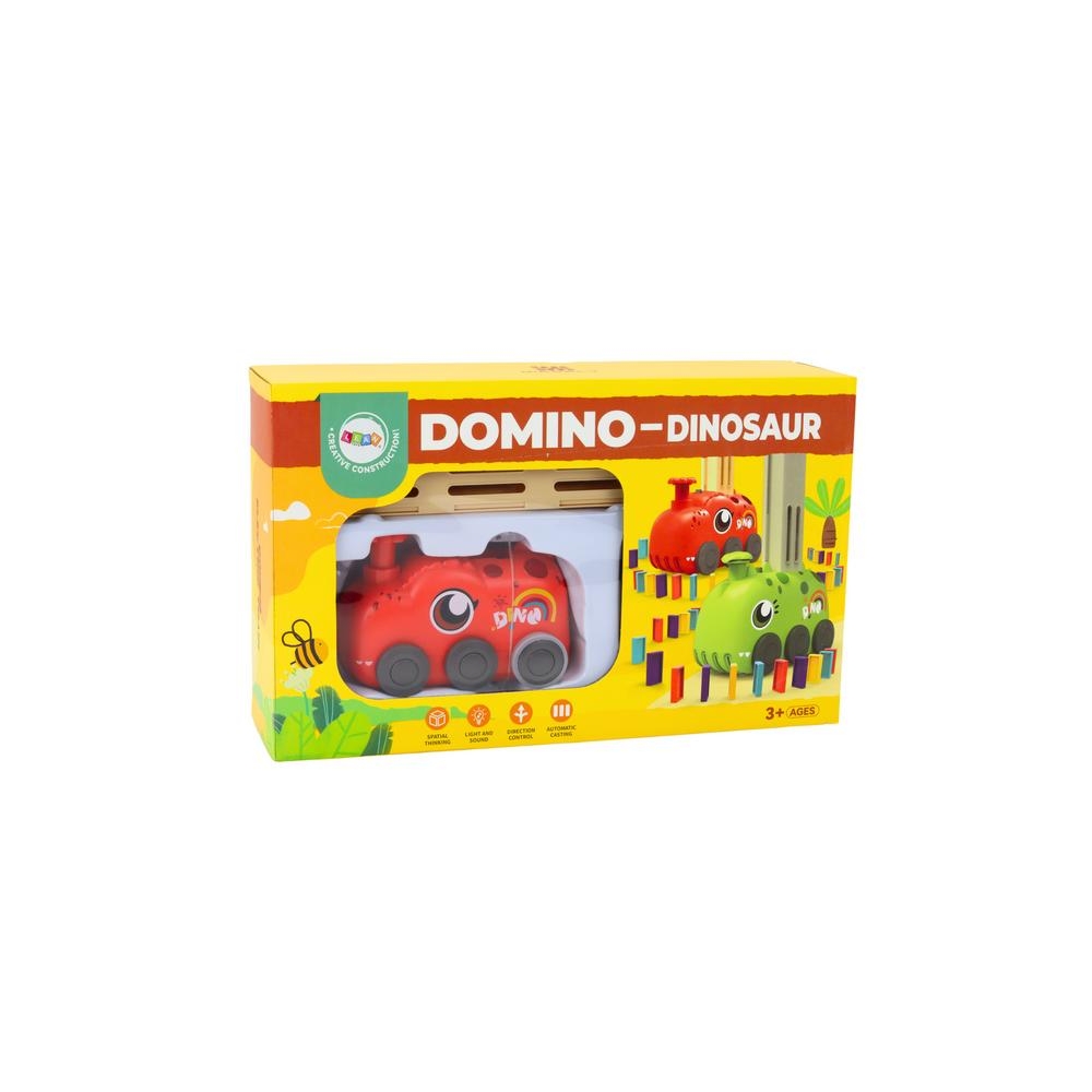 Raudonasis dinozauras Akumuliatorinis krovimo automobilis 4 spalvoti domino kauliukai