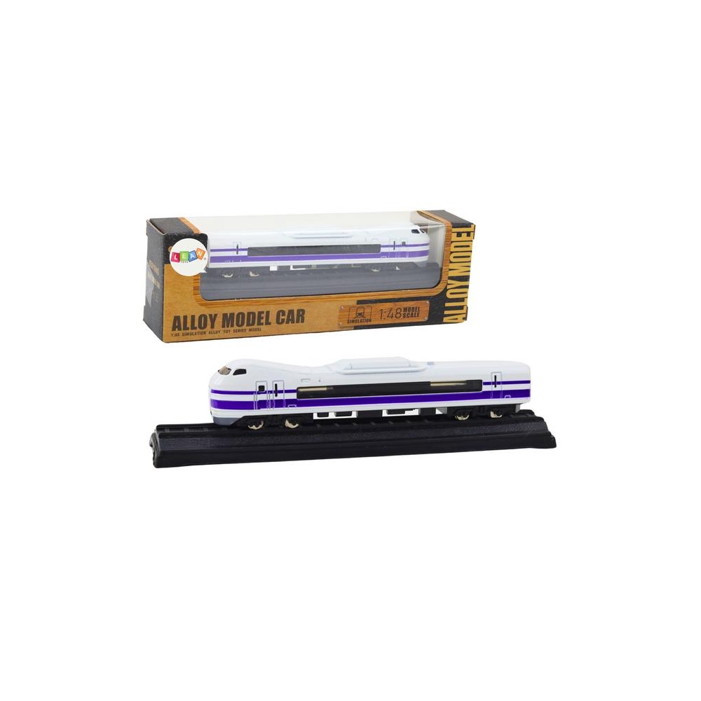 Kolekcinis geležinkelio vagono modelis 1:48 metalinis baltos ir violetinės spalvos