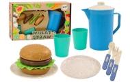 Set of tableware, plates, cups, jug, Hamburger, cutlery, 11 pcs