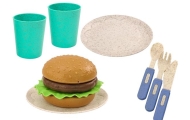 Set of tableware, plates, cups, jug, Hamburger, cutlery, 11 pcs
