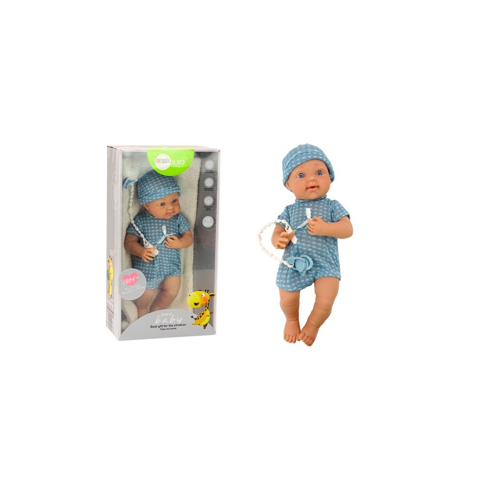 Kūdikių lėlė mėlynais drabužiais Kepurė Kūdikių čiulptukas Antklodė