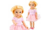Doll in a dress with tulle, pink, blonde hair, 18'
