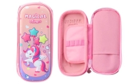 Pink Pencil Case with 3D Unicorn Two-compartment 24 cm x 11 cm x 7 cm