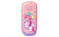 Pink Pencil Case with 3D Unicorn Two-compartment 24 cm x 11 cm x 7 cm