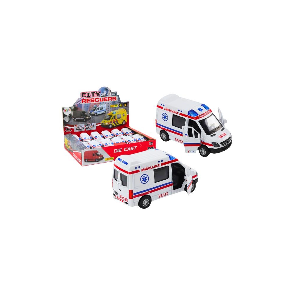Greitosios pagalbos automobilis 1:32 Atidaromos durys Šviesos garsai balta