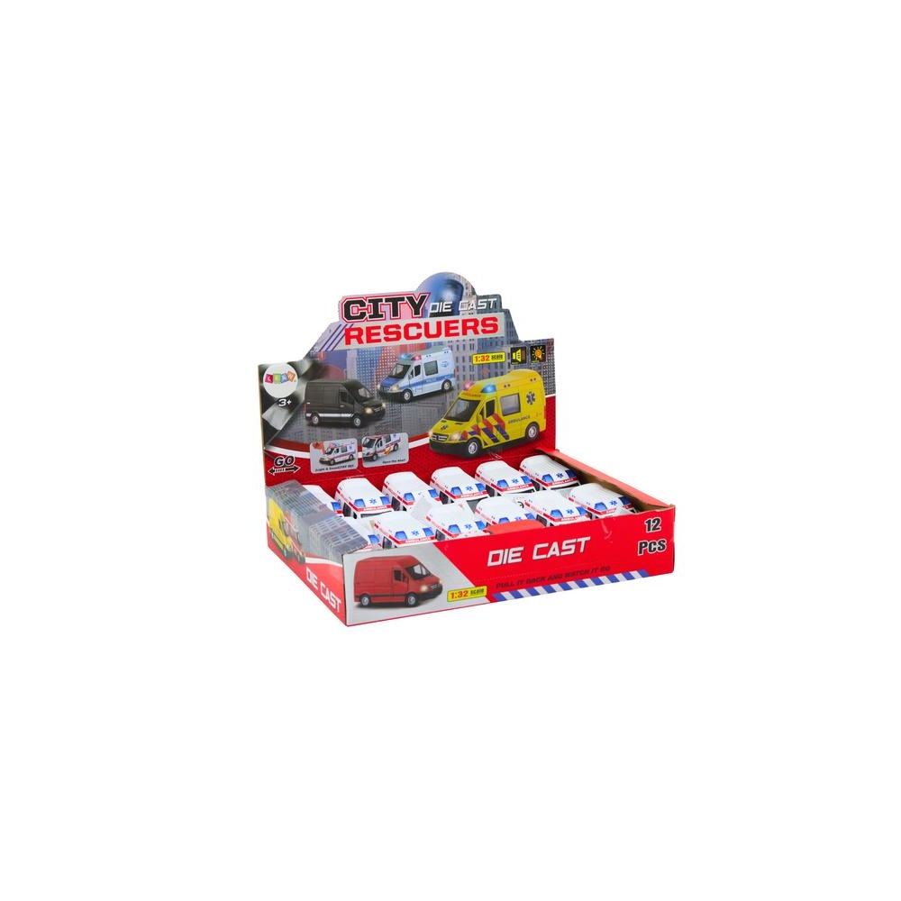 Greitosios pagalbos automobilis 1:32 Atidaromos durys Šviesos garsai balta