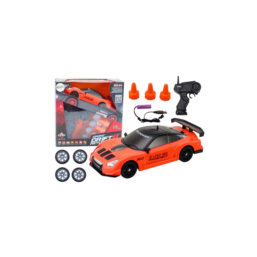 Nuotoliniu būdu valdomas R/C 1:24 oranžinis sportinis automobilis su keičiamais ratais