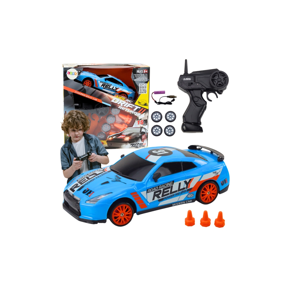 Nuotoliniu būdu valdomas R/C sportinis automobilis 1:24 Mėlyni keičiami ratai