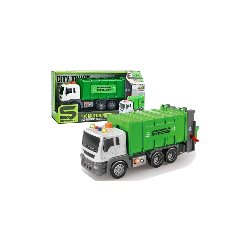 Garbage Truck Friction Drive Sound Effects Green 1:16 Sorting