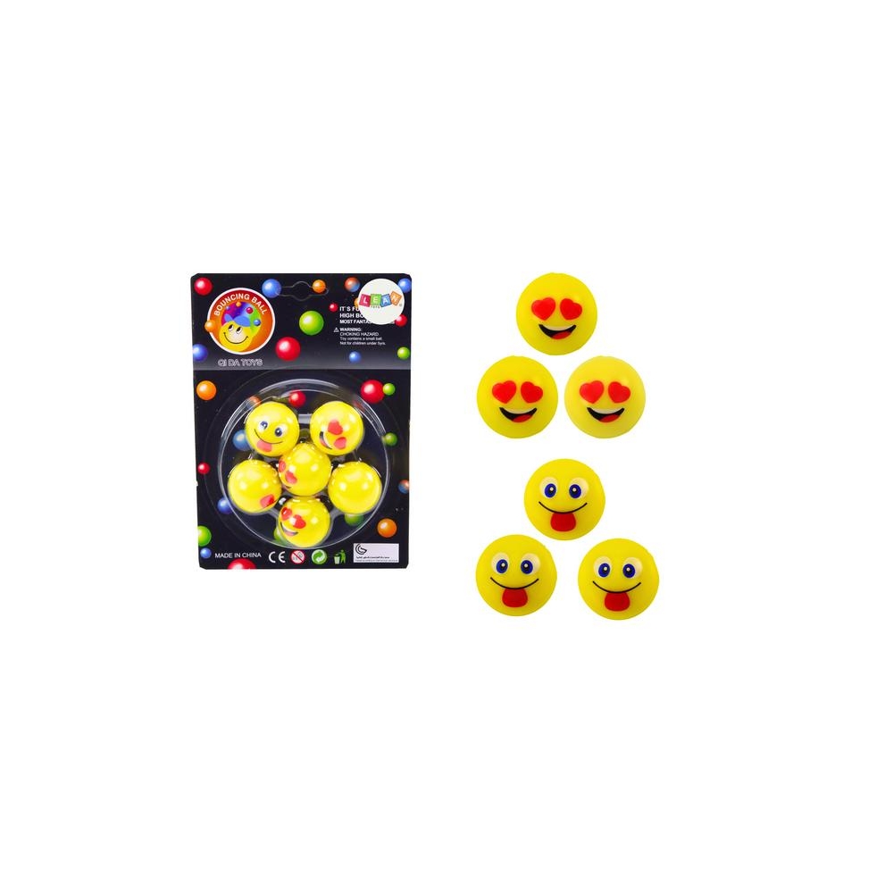 "Emoji" geltonos spalvos guminių kamuoliukų rinkinys 6 vnt