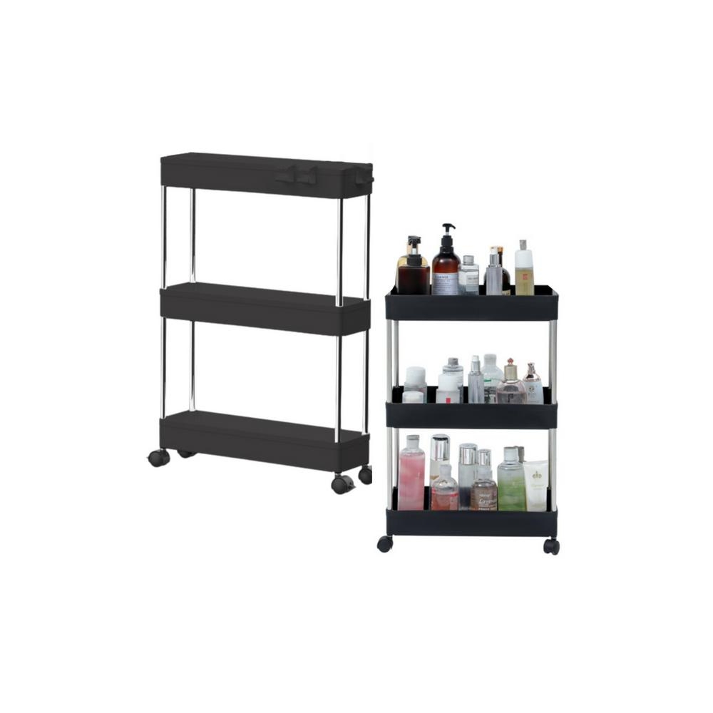 Mobile Shelf 3 Shelves - Black on Wheels