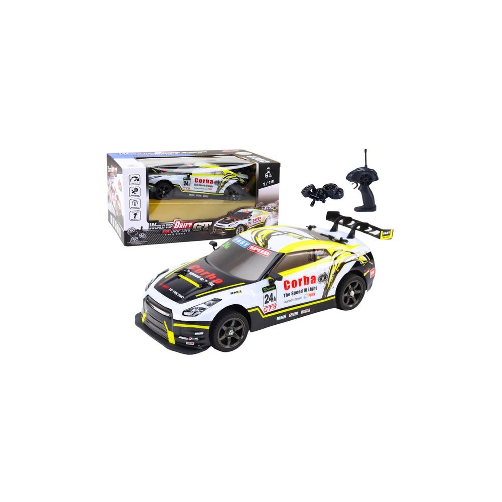 Nuotoliniu būdu valdomas RC sportinis automobilis 1:16 Driftas, baltas/geltonas