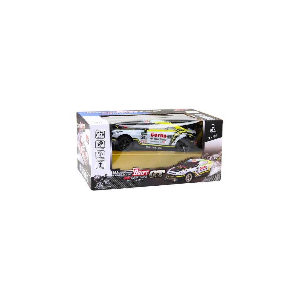 Nuotoliniu būdu valdomas RC sportinis automobilis 1:16 Driftas, baltas/geltonas