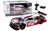 Nuotoliniu būdu valdomas RC sportinis automobilis 1:16 Driftas keičiamais ratais, baltas/raudonas