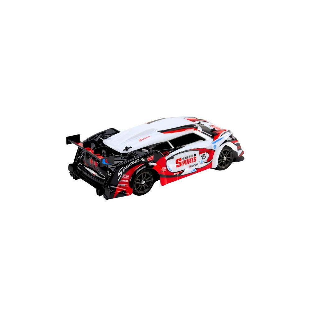 Nuotoliniu būdu valdomas RC sportinis automobilis 1:16 Driftas keičiamais ratais, baltas/raudonas