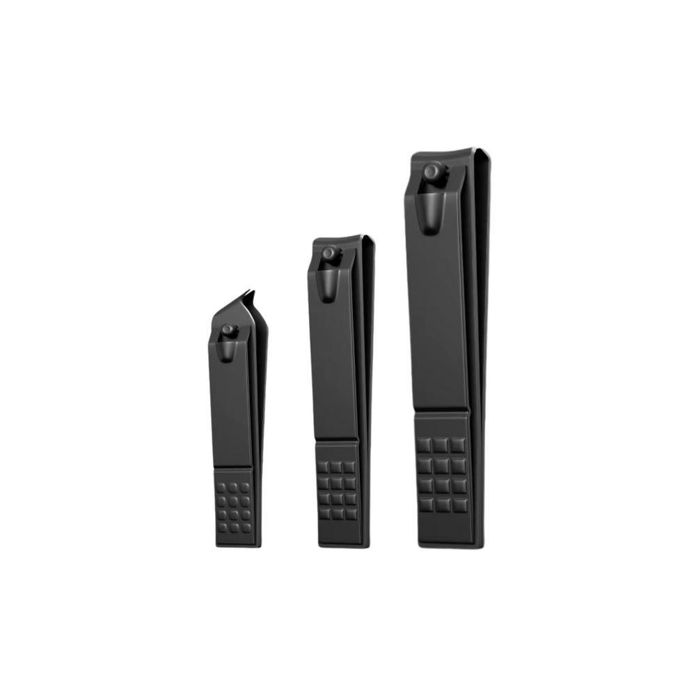 Nail Clippers Set 3 Pieces Large Small Slanted Black