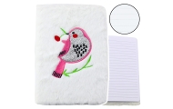 Plush Notebook Lined With Bird Silver Glitter White