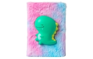 Plush Notebook Lined With Green Dinosaur 3D Colorful