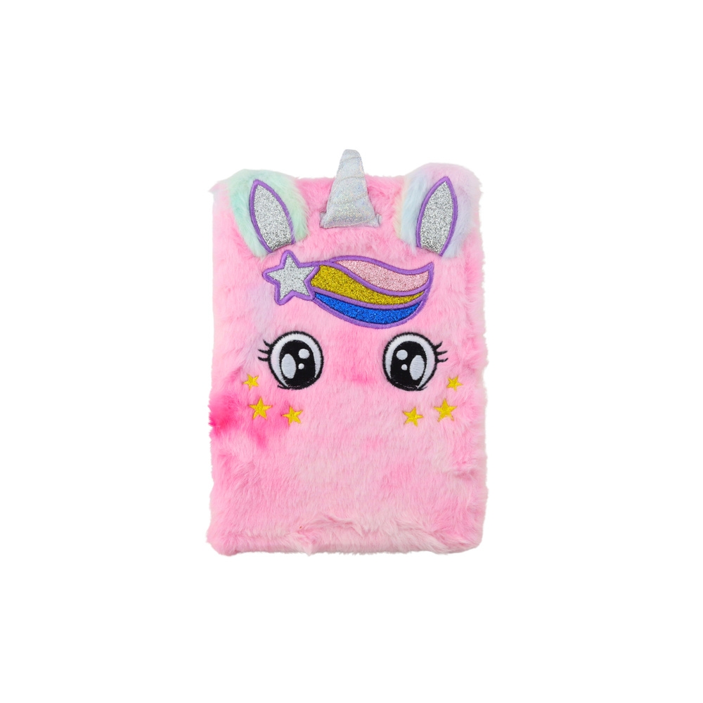 Pliušinis liniuotas užrašų sąsiuvinis Unicorn Pink Rainbow