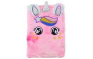 Pliušinis liniuotas užrašų sąsiuvinis Unicorn Pink Rainbow