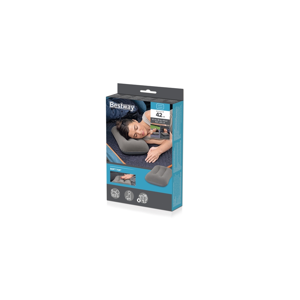Dmuchana Poduszka Welurowa Szara 42 cm Bestway 67121