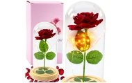 Amžinoji rožė stikliniame kupole su LED apšvietimu raudona 21x11cm-Dovanoms, Šventės, Kalėdos, Velykos, Kiti atributai, dekoraci