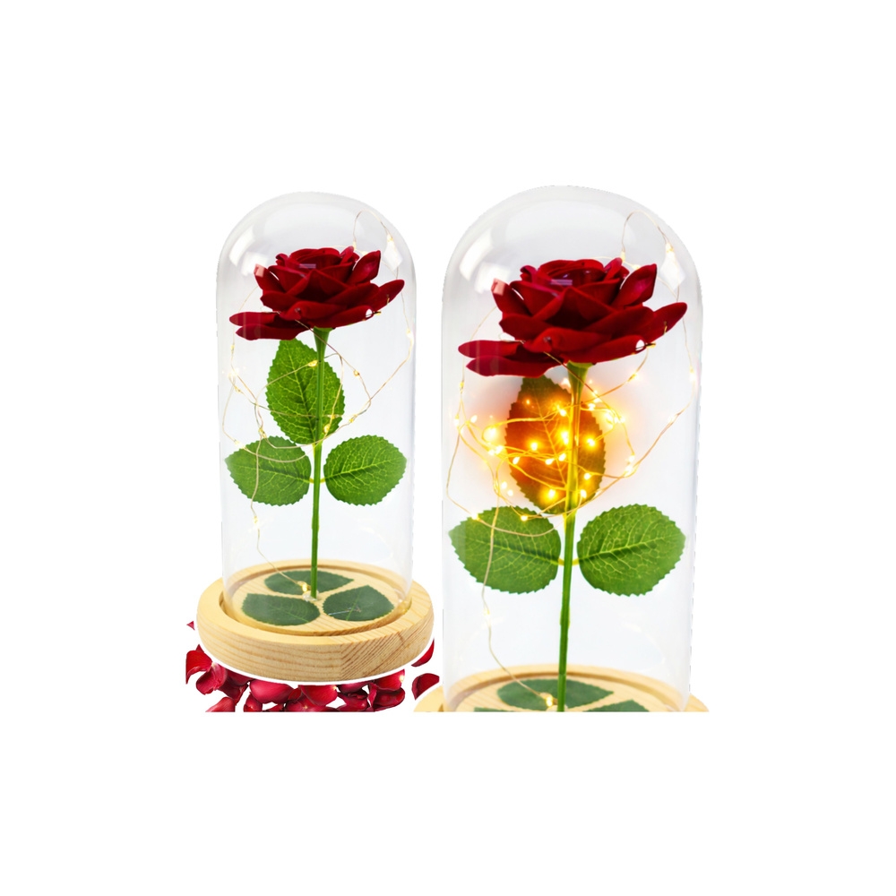 Amžinoji rožė stikliniame kupole su LED apšvietimu raudona 21x11cm-Dovanoms, Šventės, Kalėdos, Velykos, Kiti atributai, dekoraci
